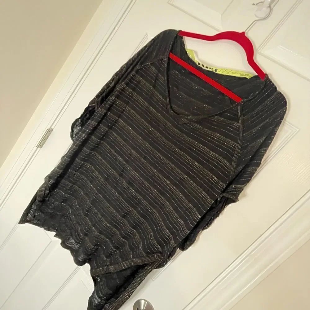 Free People Minimale black top oversized gold metallic stripes